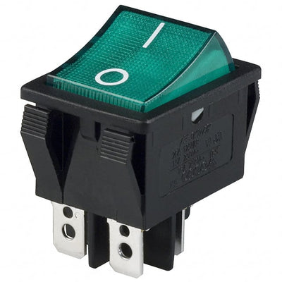 R5BBLKGRNFF1 by E-Switch - ROCKER SWITCH DPST 20A 125V