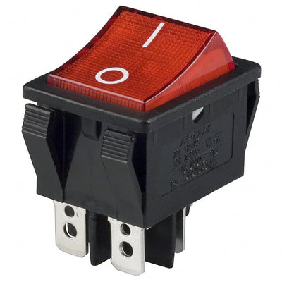 R5BBLKREDFF1 by E-Switch - ROCKER SWITCH DPST 20A 125V