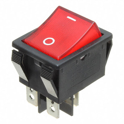 R5BBLKREDGF2 by E-Switch - ROCKER SWITCH DPST 20A 125V
