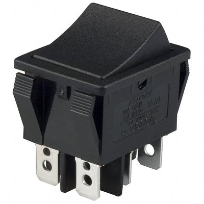 R5CBLKBLKEF0 by E-Switch - ROCKER SWITCH DPDT20A 125V