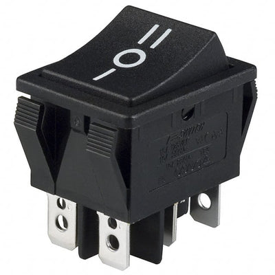 R5DBLKBLKCF0 by E-Switch - ROCKER SWITCH DPDT15A 125V