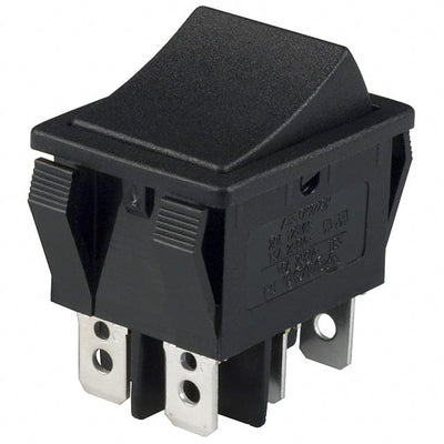 R5DBLKBLKEF0 by E-Switch - ROCKER SWITCH DPDT15A 125V