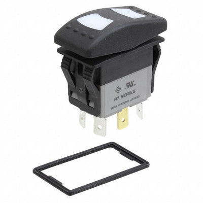 R723FE3-SXXX2B4GRW by E-Switch - ROCKER SWITCH DPDT16A 30V
