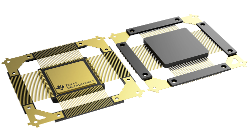 Two Texas Instruments microcontrollers on a white background