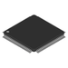 Black electronic chip with silver pins on a white background