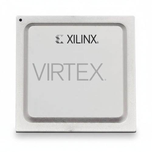 Xilinx Virtex chip on a white background