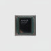 AMD Virtex UltraScale+ processor chip with a black central die area and metallic green and silver substrate.