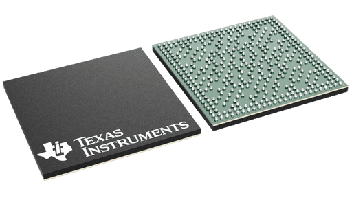 Two electronic components with Texas Instruments logo on a clear background