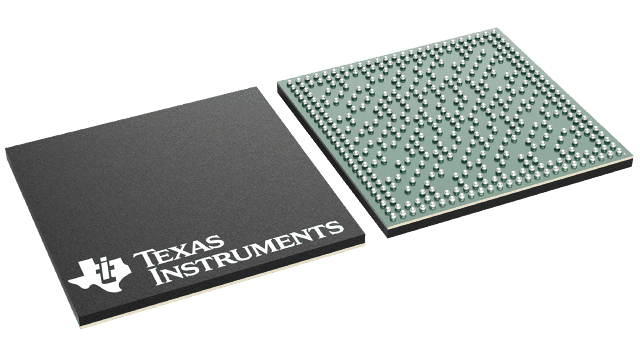 Two electronic components with Texas Instruments logo on a clear background