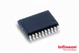Black electronic component with white pins on a white background