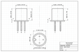 Technical drawing of a transistor with dimensions labeled