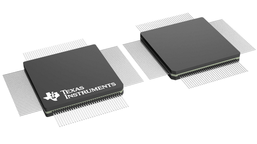 Two Texas Instruments microchips on a green background