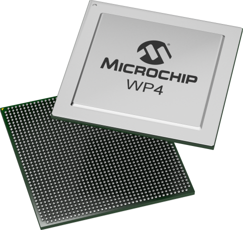 Microchip microcontroller with 'WP4' label on a white background