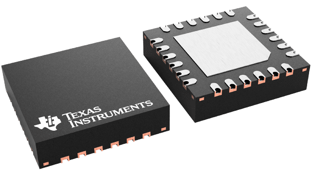 Two electronic components with Texas Instruments logo on a clear background